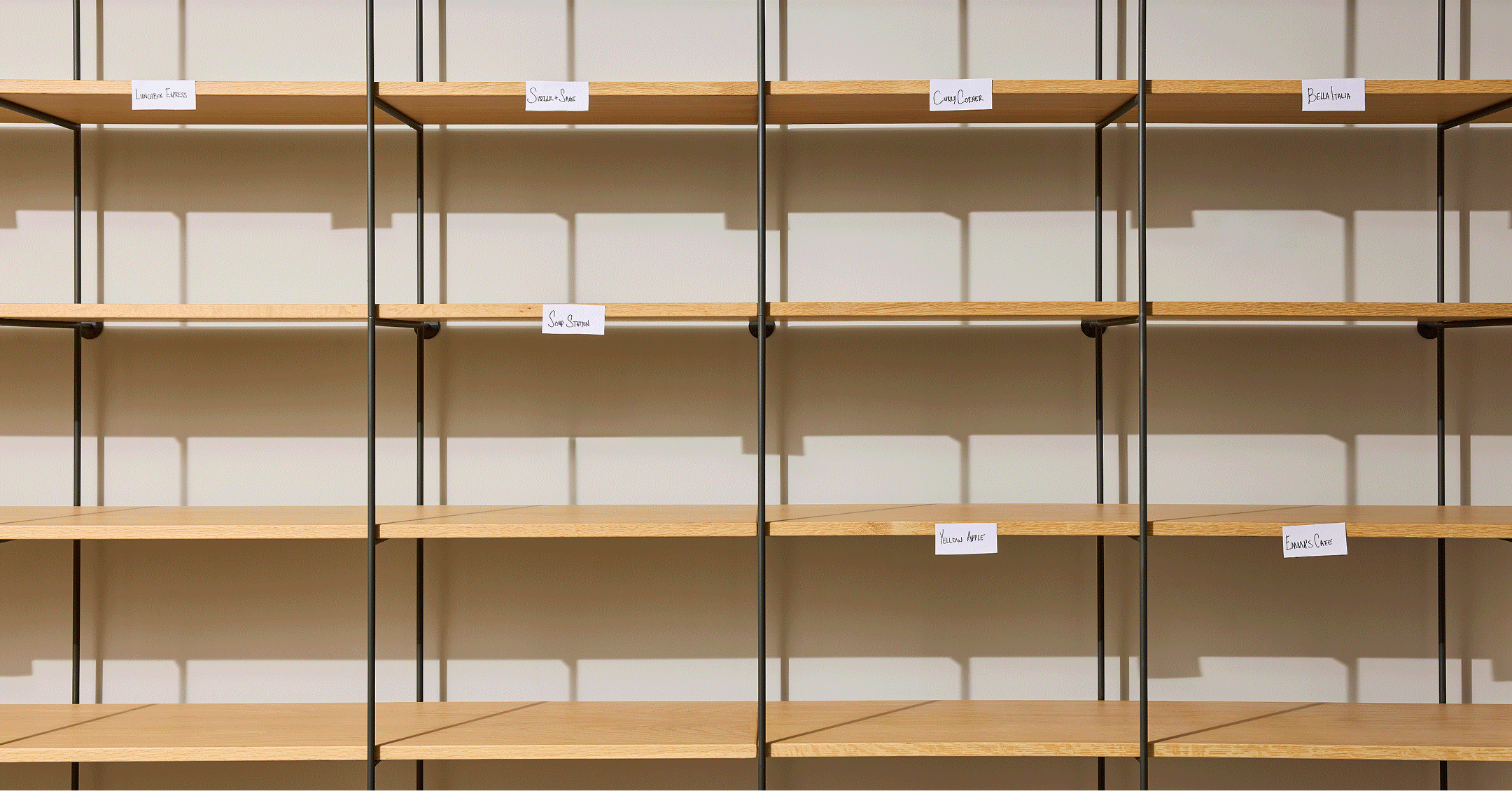 Shelves with containers of food